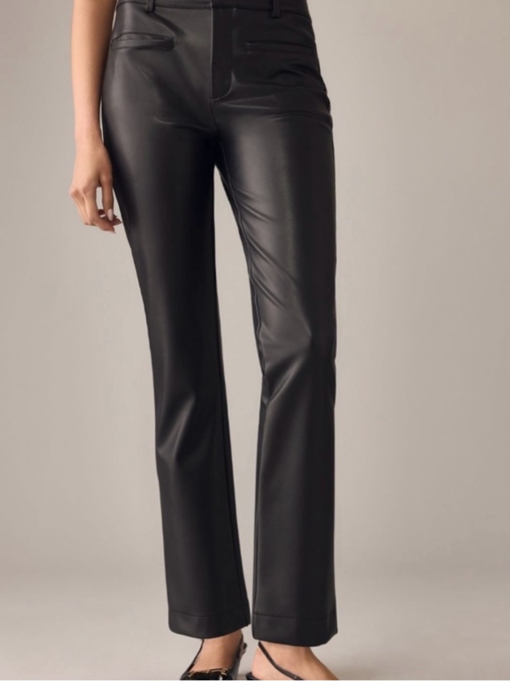Maeve by Anthropologie Black Faux Leather High Waisted Kick Crop Pants - Picture 2 of 15